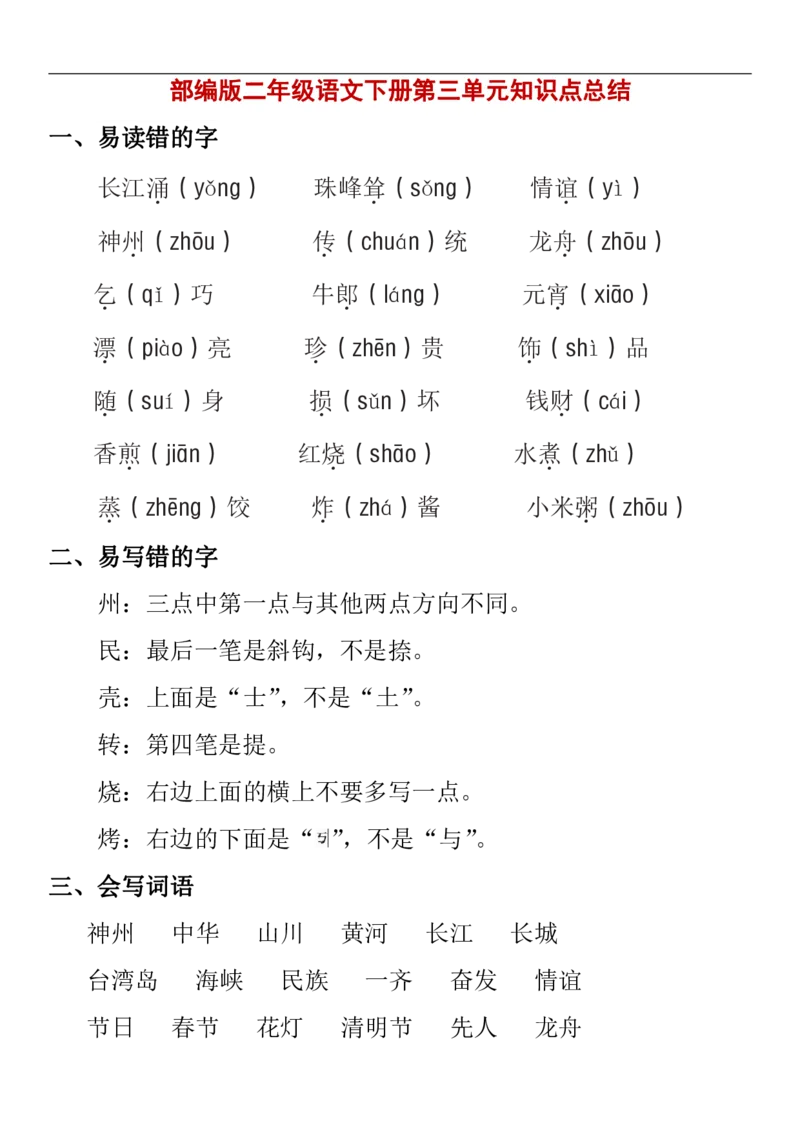 第三单元知识点总结_二年级上下册资料_二年级语数英上下册学习资料_3-7-2、小学二年级语文下册_统编、部编、人教（语文全国统一只有一个版）_1、知识点总结_单元知识点