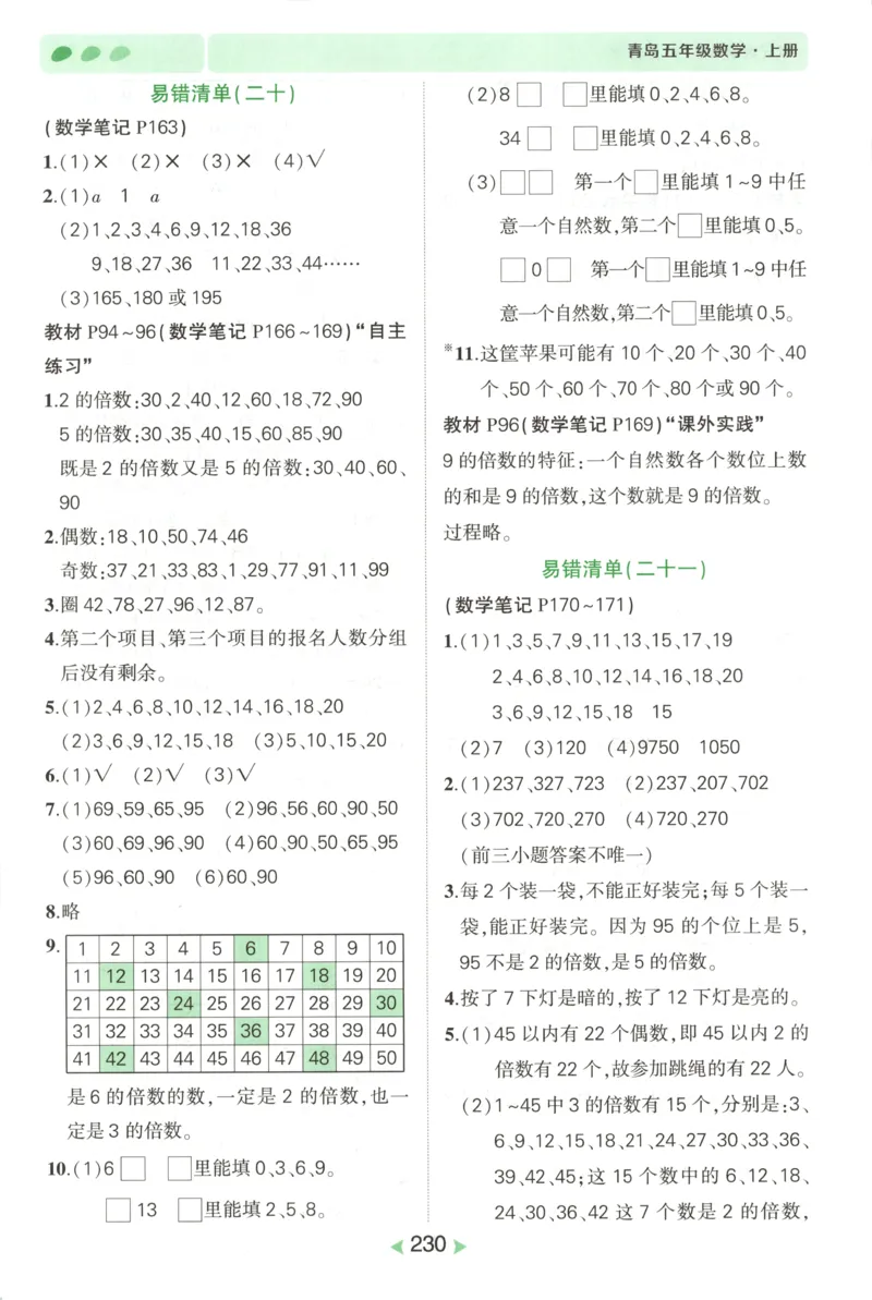 答案_25秋小学语数英习题试卷_数学_青岛版（五四+六三）_25秋《状元笔记》数学青岛版456_状元数学笔记QD5上