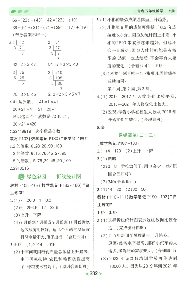 答案_25秋小学语数英习题试卷_数学_青岛版（五四+六三）_25秋《状元笔记》数学青岛版456_状元数学笔记QD5上