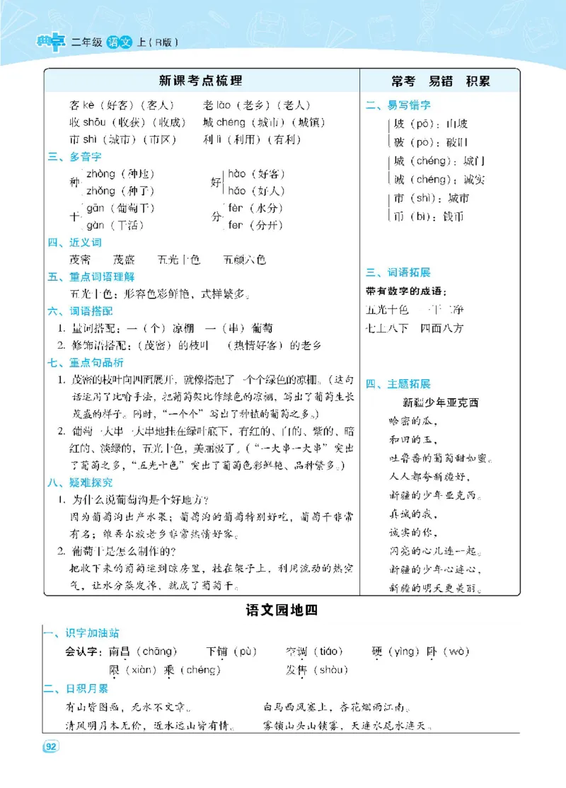语文二年级上册名师划重点每课考点梳理_二年级上下册资料_小学二年级学习资料-25年更新版_2-01、小学二年级语文上册_2-1-1、复习、知识点、归纳汇总