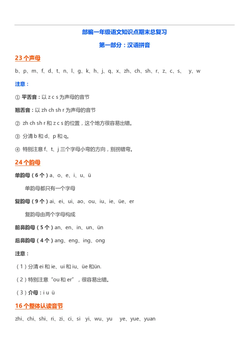 网红最新一年级语文期末复习知识点_一年级上下册资料_小学一年级学习资料-25年更新版_1-01、小学一年级语文上册_01、知识汇总