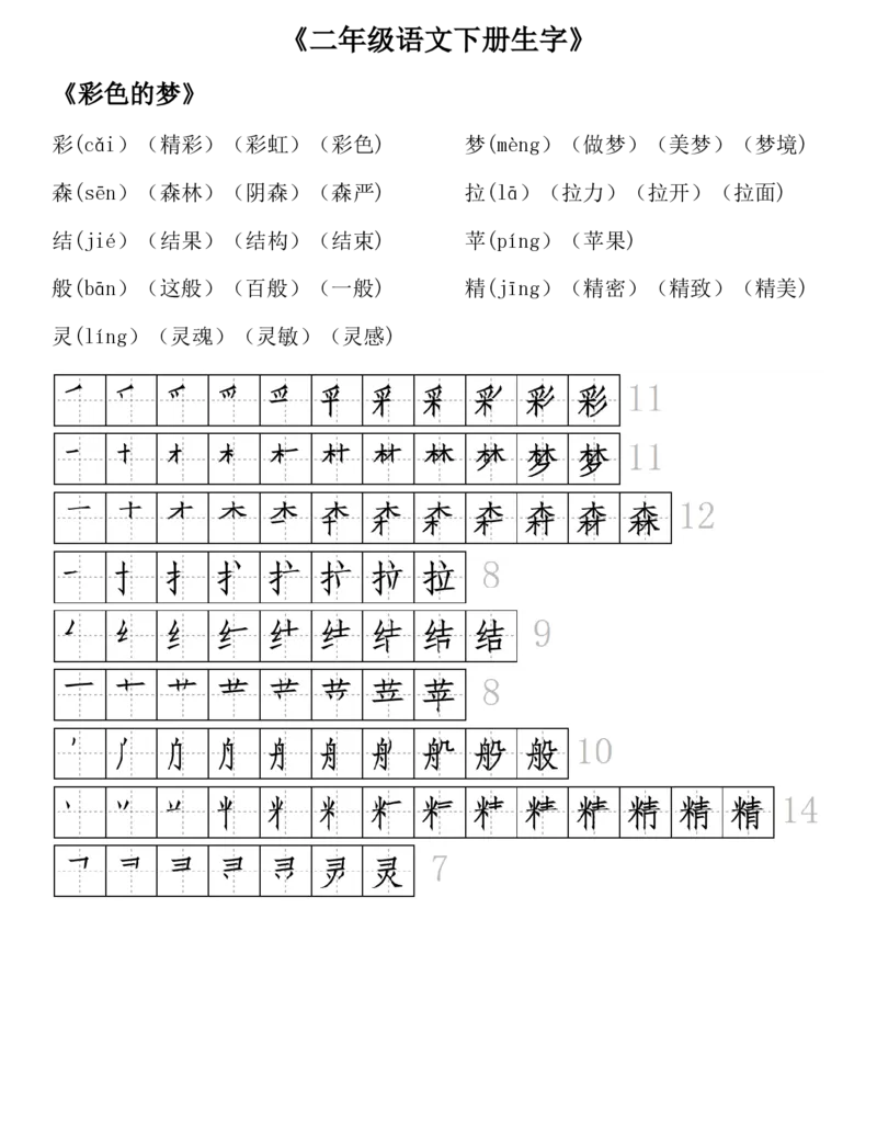 生字拼音组词笔顺二下语文_二年级上下册资料_小学二年级学习资料-25年更新版_2-02、小学二年级语文下册_2-2-1、复习、知识点、归纳汇总_精品知识汇总