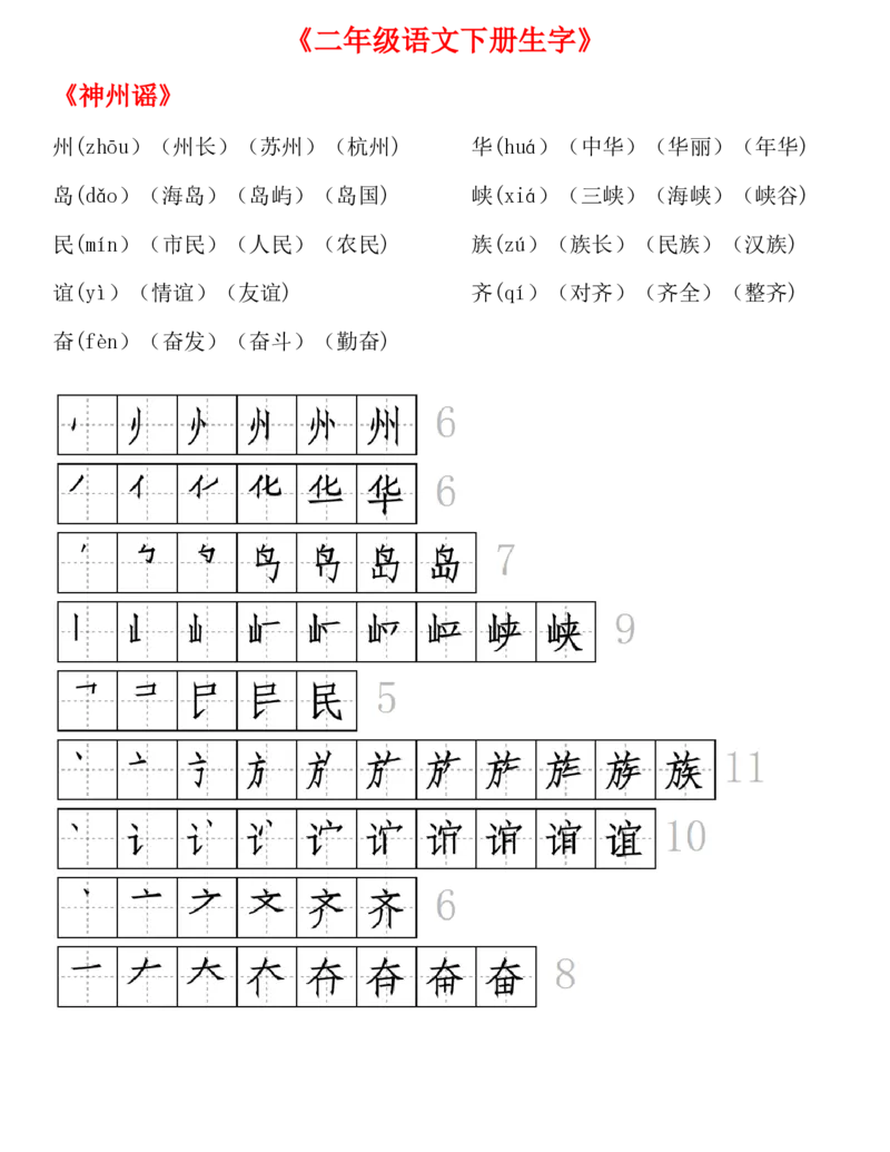 生字拼音组词笔顺二下语文_二年级上下册资料_小学二年级学习资料-25年更新版_2-02、小学二年级语文下册_2-2-1、复习、知识点、归纳汇总_精品知识汇总