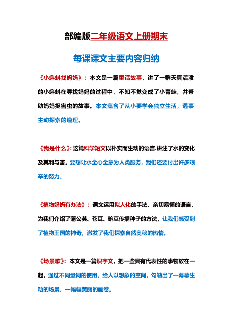 部编版语文二年级上册期末必掌握课文重点梳理汇总精编_二年级上下册资料_小学二年级学习资料-25年更新版_2-01、小学二年级语文上册_2-1-1、复习、知识点、归纳汇总_知识汇总