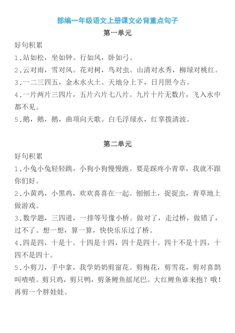 部编一年级语文上册课文必背重点句子_一年级上下册资料_小学一年级学习资料-25年更新版_1-01、小学一年级语文上册_01、知识汇总