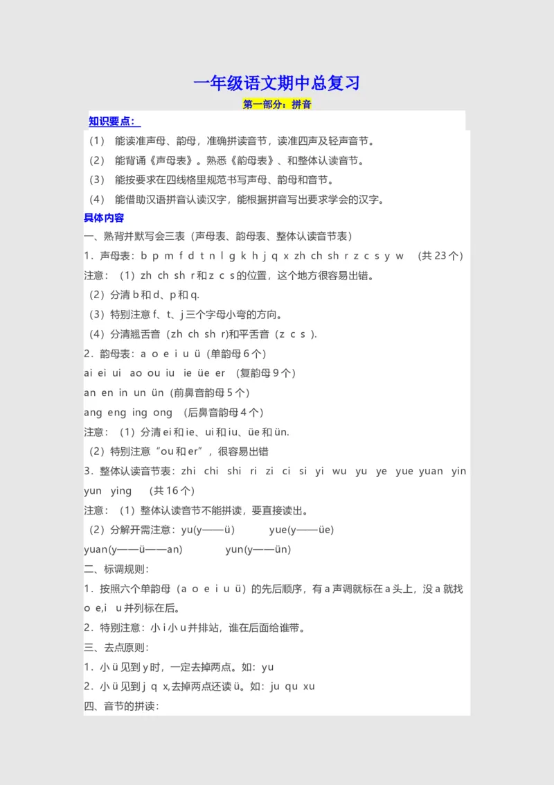 期中必备考点汇总_一年级上下册资料_一年级上语数英上下册学习资料_3-6-1、小学一年级语文上册_统编、部编、人教（语文全国统一只有一个版）_1、知识点总结_期末总复习
