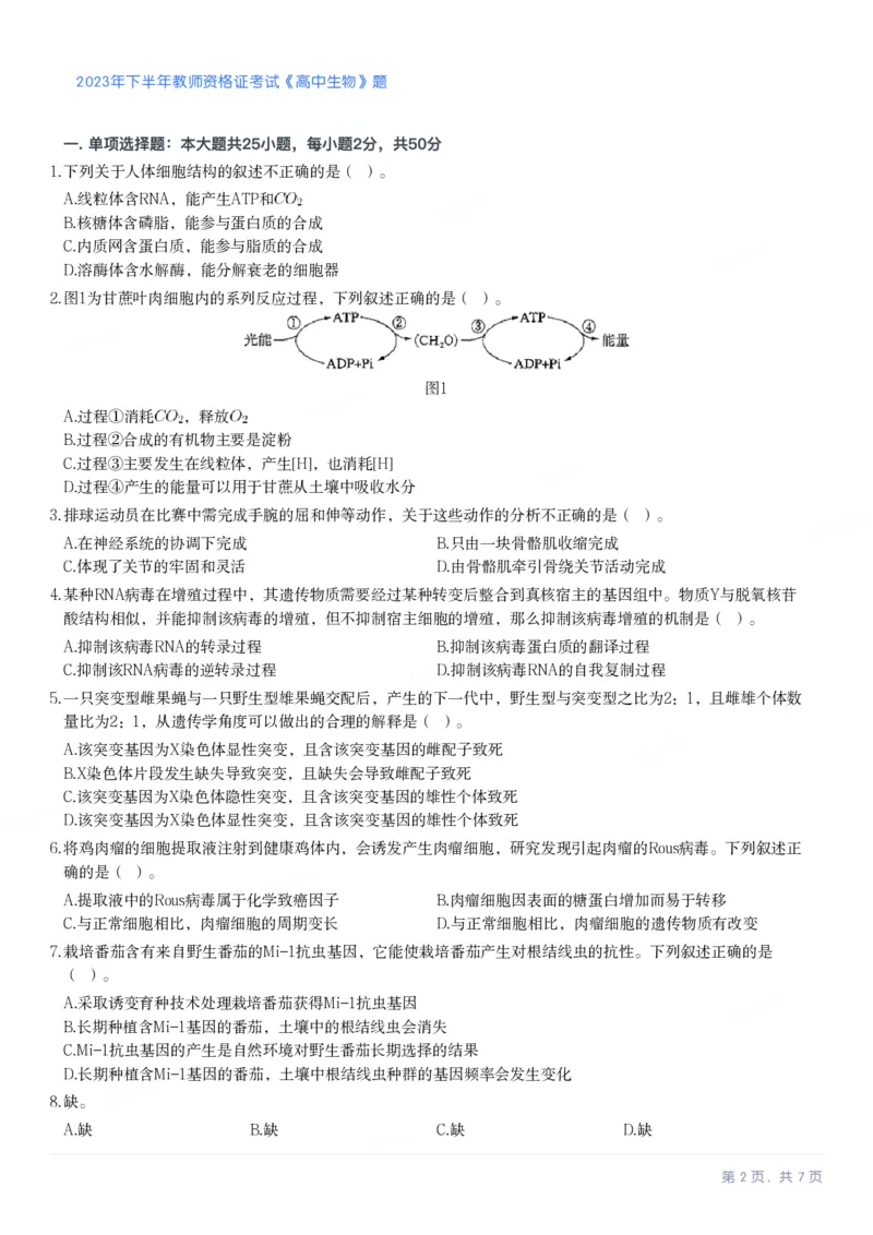 2023年下半年高中《生物》真题_教资_33教资笔试历年真题汇总（科一+科二+科三）_科三真题_02高中科三各科电子资料包合集_生物（资料文档）_高中生物_01科三真题