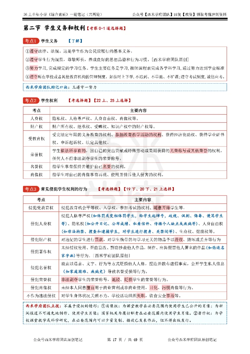26上小学《综合素质》一轮笔记_教资_26上西米学府一轮重点笔记（小学科一）