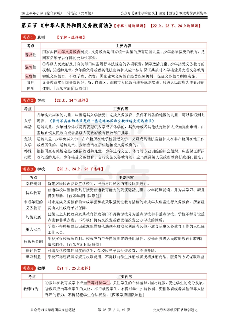 26上小学《综合素质》一轮笔记_教资_26上西米学府一轮重点笔记（小学科一）