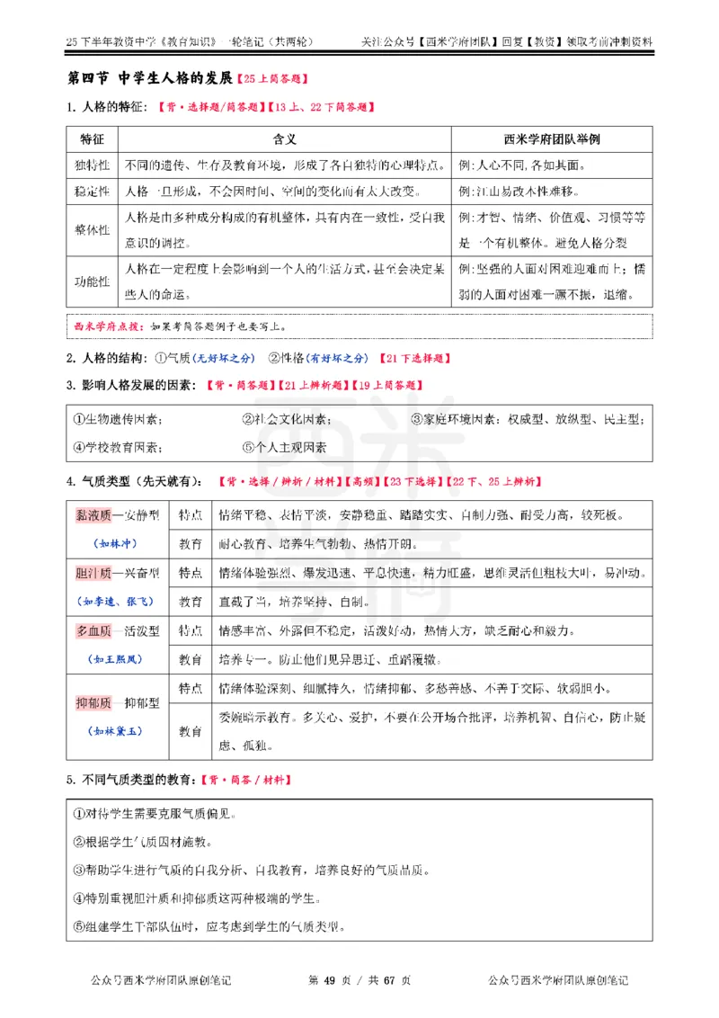 25下中学-教育知识与能力一轮笔记_教资_初高中2026教资_25下教师资格证_中学三色笔记_另外一个机构
