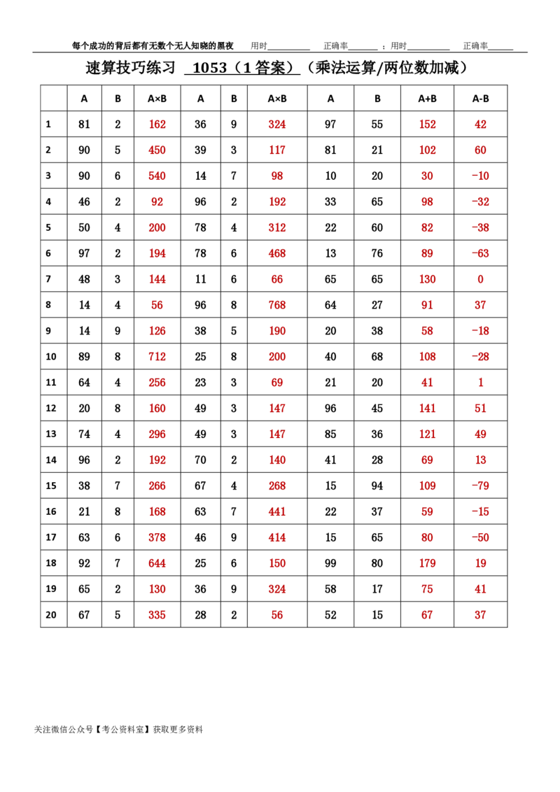 新速算1053-1062（答案版）_2026考公资料_（06）高照_速算高照抖音速算直播课_速算每日打卡题