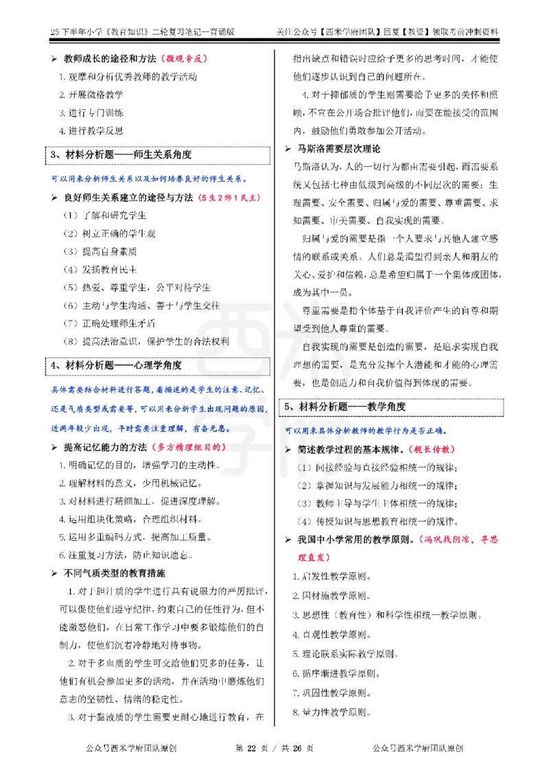 25下小学-教育知识二轮笔记_教资_26上西米学府一轮重点笔记（小学科一）_0125下重点笔记+习题