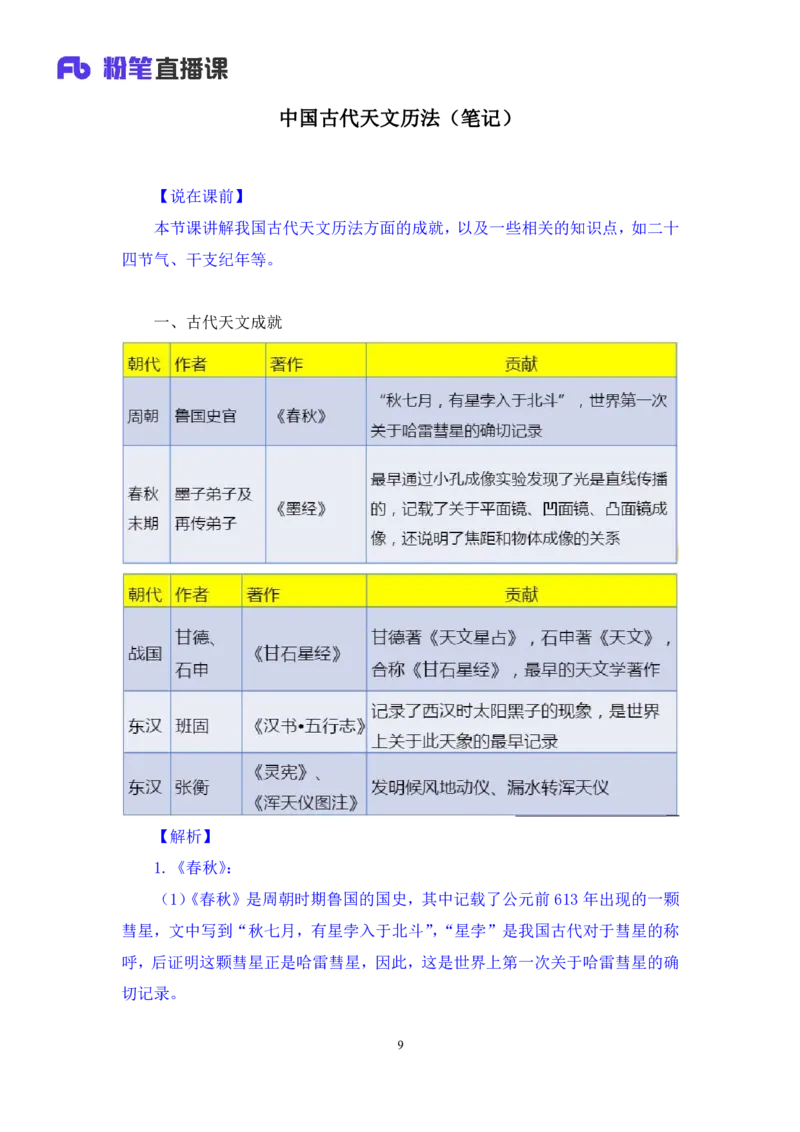 2022.10.11+中国古代天文历法+莫晓霏+（讲义+笔记）（2023常识专项全攻略）+(1)_2026考公资料_（10）粉笔_2025粉笔国考省考980（课＋笔记）_粉笔980（25多省）_02025年980系统班补充课程FB