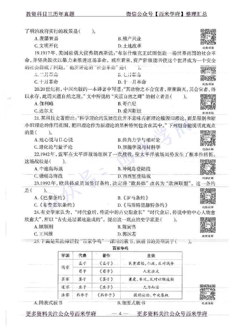 16年下-19年上-高中历史-真题及答案解析_教资_25下资料合集二_25下最新科三知识点汇编+思维导图-高中_11.历史_02.历年真题