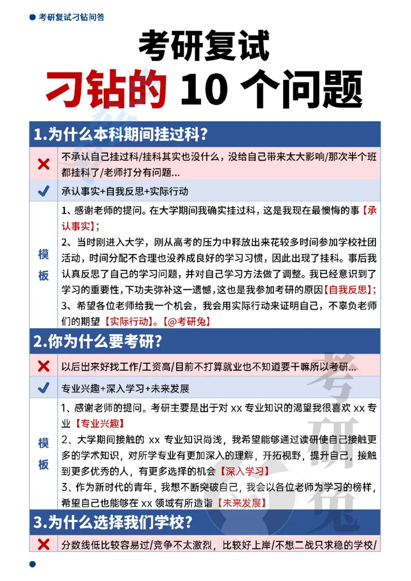 考研复试刁钻的10个问题及回答模版_26考研复试_10考研复试资料25_考研联系导师模板