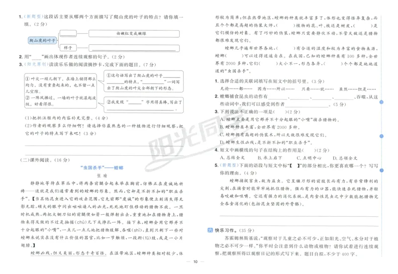 阳光同学全优好卷四年级人教版上册语文_25秋小学语数英习题试卷_语文_语文《阳光同学全优好卷》25秋(1)