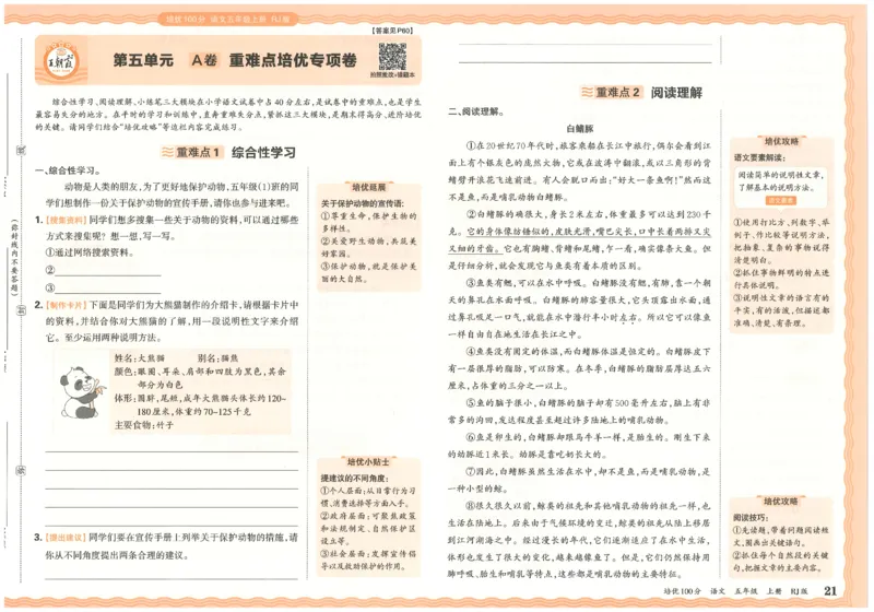 五上语文王朝霞培优100分_25秋小学语数英习题试卷_语文_25秋培优100分语文