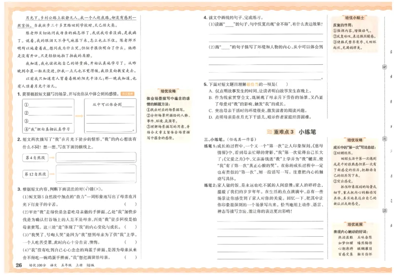 五上语文王朝霞培优100分_25秋小学语数英习题试卷_语文_25秋培优100分语文