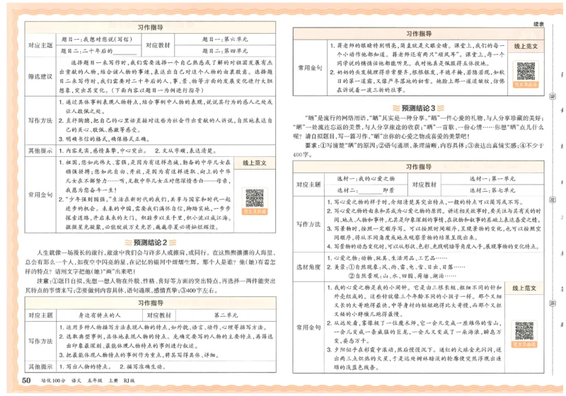 五上语文王朝霞培优100分_25秋小学语数英习题试卷_语文_25秋培优100分语文