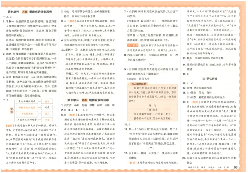 五上语文王朝霞培优100分_25秋小学语数英习题试卷_语文_25秋培优100分语文