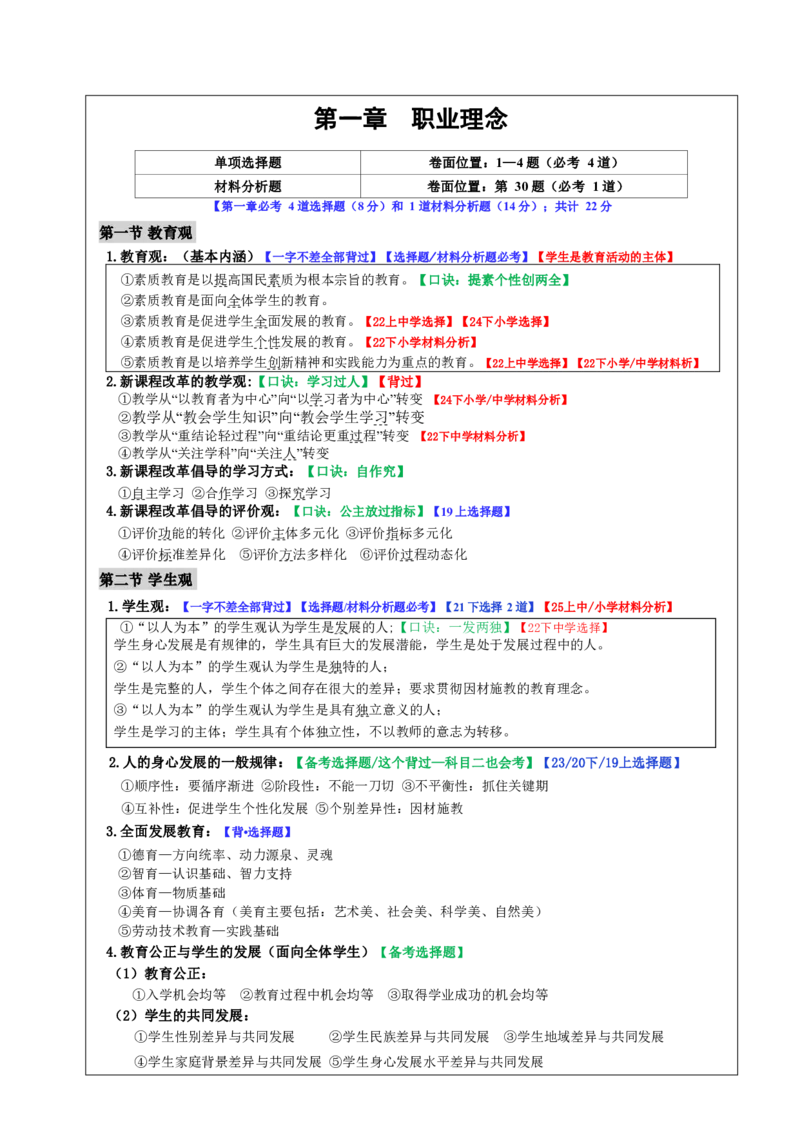 26《中学综合素质》重点笔记_教资_初高中2026教资_26上资料（持续更新）_01重点笔记（可平替教材建议打印）