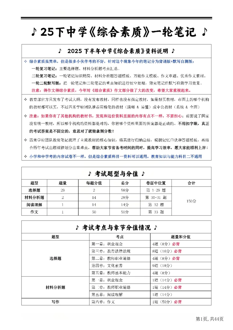 25下中学-综合素质一轮笔记(已优化)_教资_初高中2026教资_26上资料（持续更新）_01重点笔记（可平替教材建议打印）_25下的一二轮重点笔记