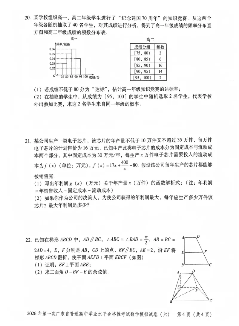 模拟卷1-6_普高真题卷_数学模拟卷