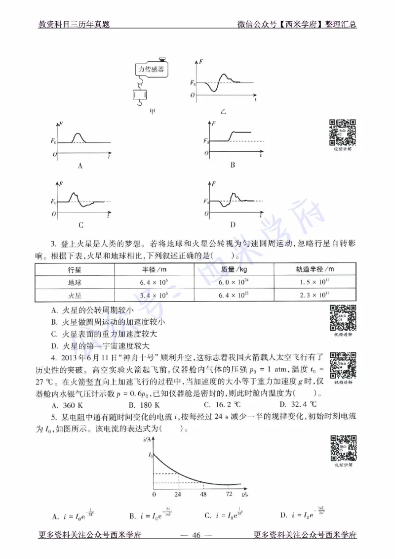 16年下-21年下-高中物理真题-题本_教资_25下资料合集二_25下最新科三知识点汇编+思维导图-高中_06.物理_02.历年真题
