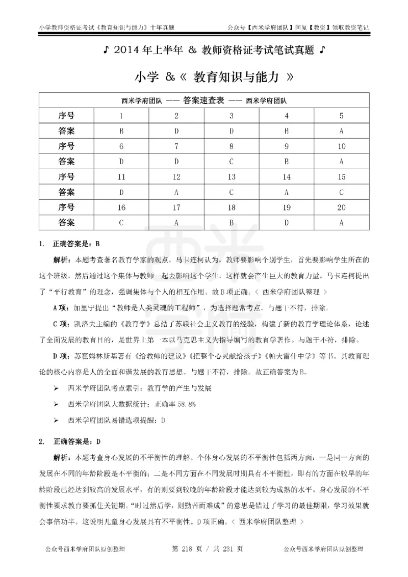 14年-19年真题答案-小学-教育知识_教资_25下资料合集二_2025下（科一科二）十年真题汇编「最新完整版❗️」_小学：10年教资真题汇编