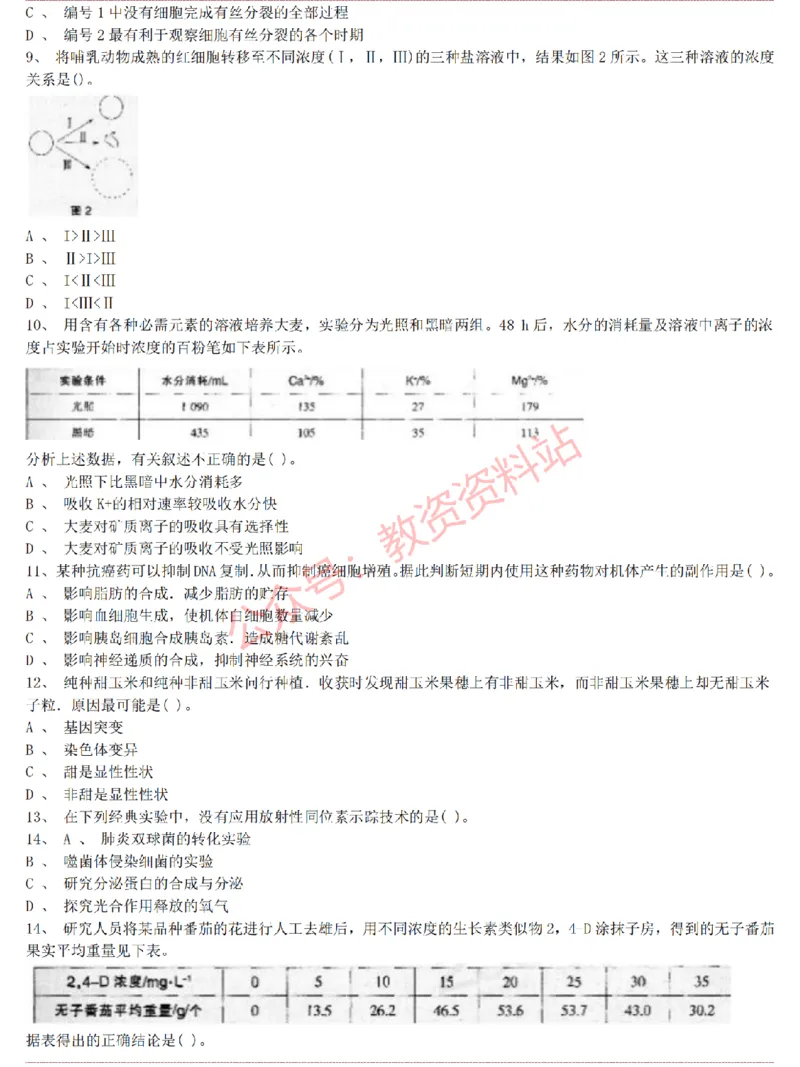 2015上-2019上高中生物学科知识历年真题及解析_教资_33教资笔试历年真题汇总（科一+科二+科三）_科三真题_02高中科三各科电子资料包合集_生物（资料文档）_高中生物