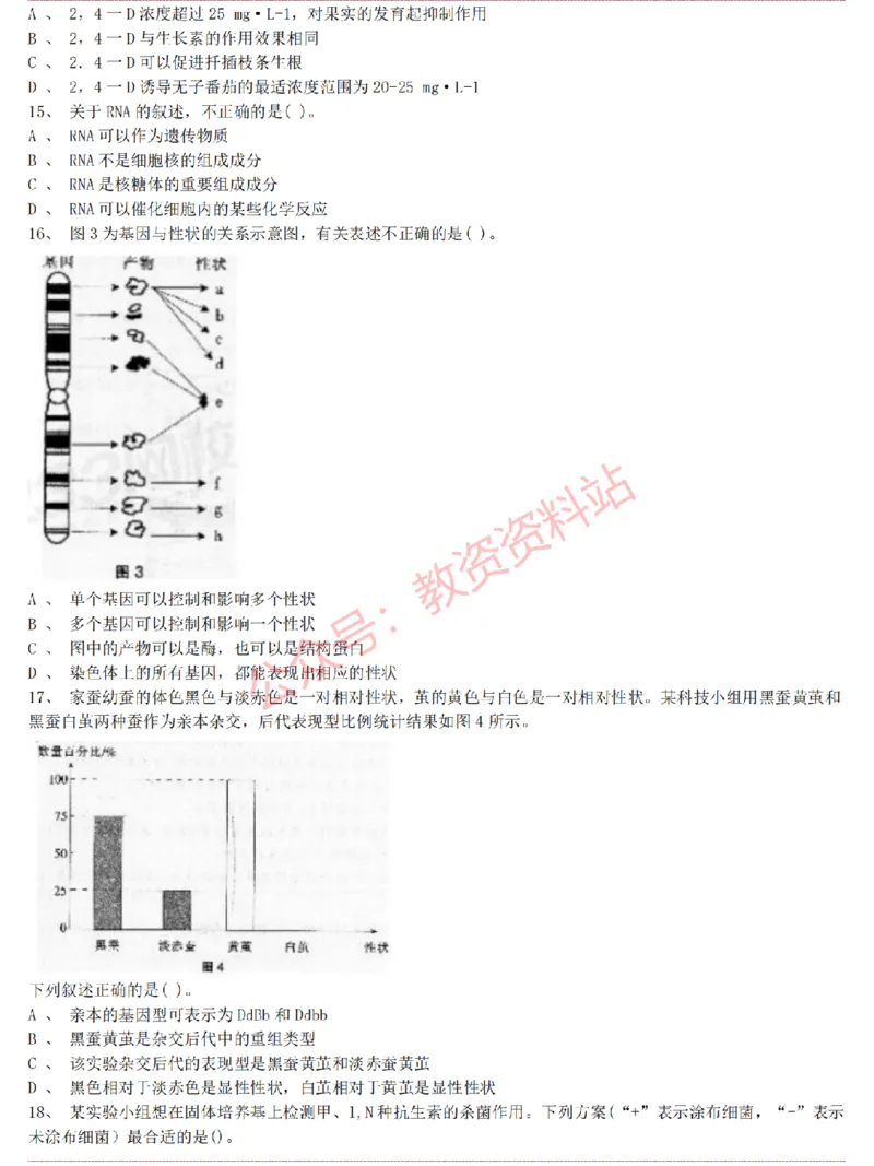 2015上-2019上高中生物学科知识历年真题及解析_教资_33教资笔试历年真题汇总（科一+科二+科三）_科三真题_02高中科三各科电子资料包合集_生物（资料文档）_高中生物