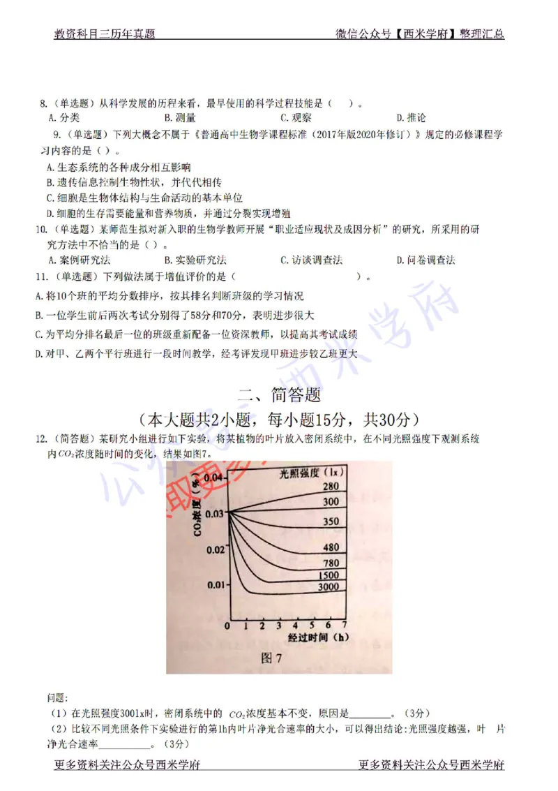 22年下-高中生物-真题及答案解析_教资_25下资料合集二_25下最新科三知识点汇编+思维导图-高中_09.生物_02.历年真题