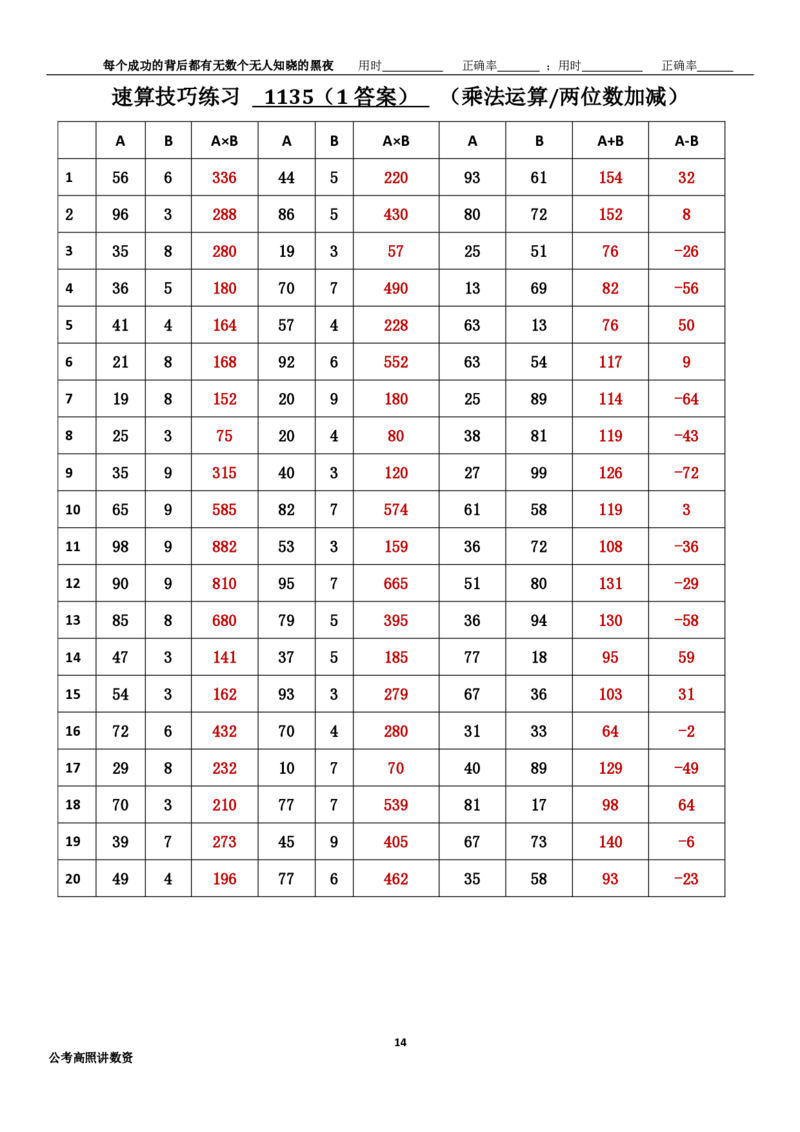 新速算1133-1142(答案版)_2026考公资料_超格合集_数资高照合集_速算高照抖音速算直播课_速算每日打卡题