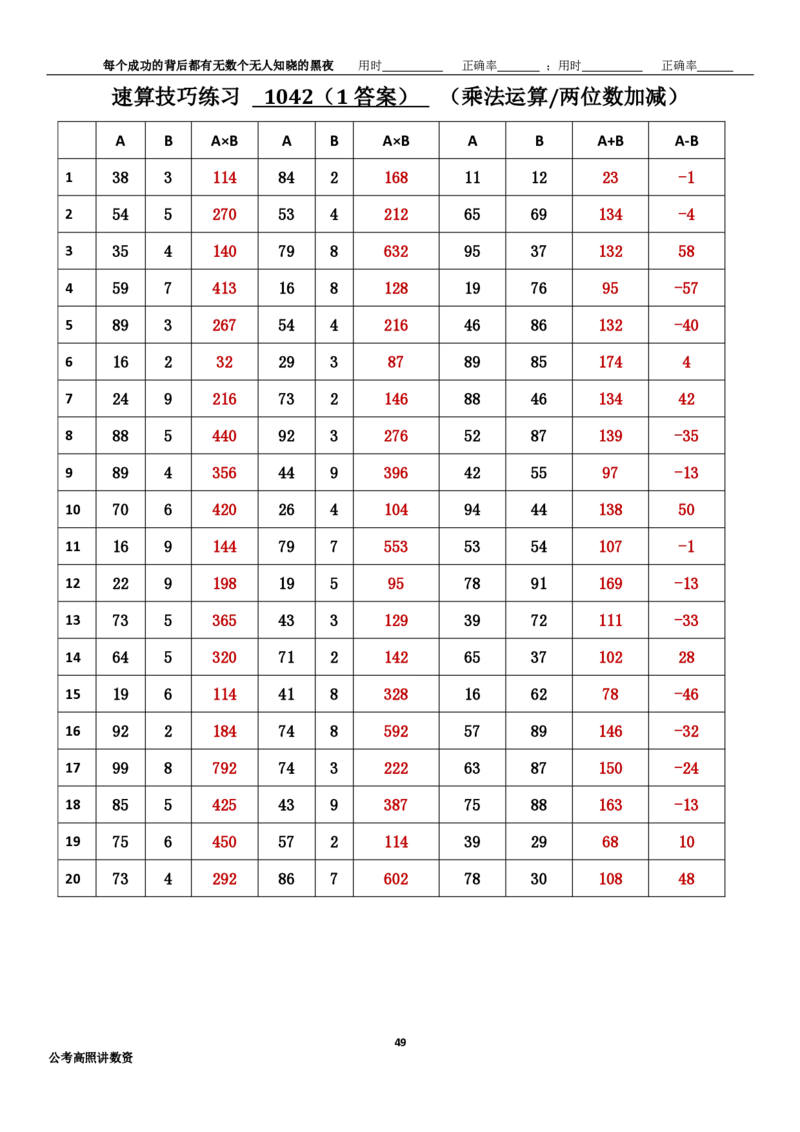 新速算1133-1142(答案版)_2026考公资料_超格合集_数资高照合集_速算高照抖音速算直播课_速算每日打卡题