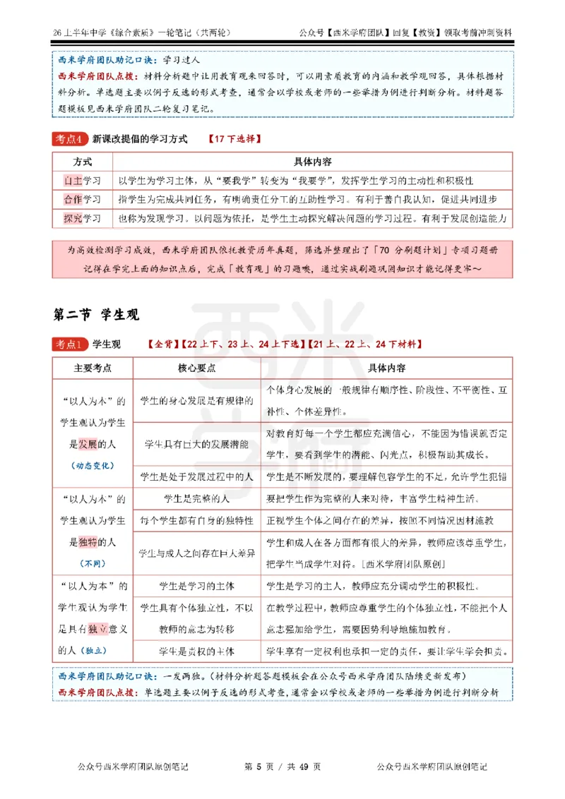 26上中学《综合素质》一轮笔记_教资_西米学府26上教资一轮重点笔记_26上西米学府一轮重点笔记（中学科一）