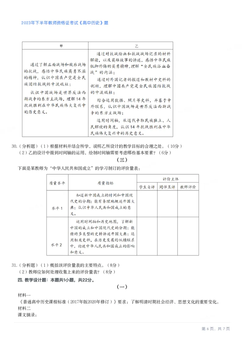 2023年下半年高中《历史》教师资格证笔试真题及答案解析_教资_33教资笔试历年真题汇总（科一+科二+科三）_科三真题_02高中科三各科电子资料包合集_历史（资料文档）