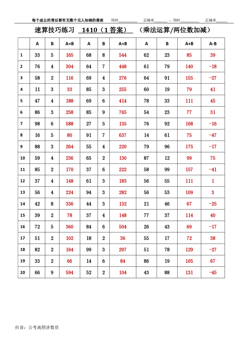 新速算1403-1412（答案版）_2026考公资料_超格合集_数资高照合集_速算高照抖音速算直播课_速算每日打卡题