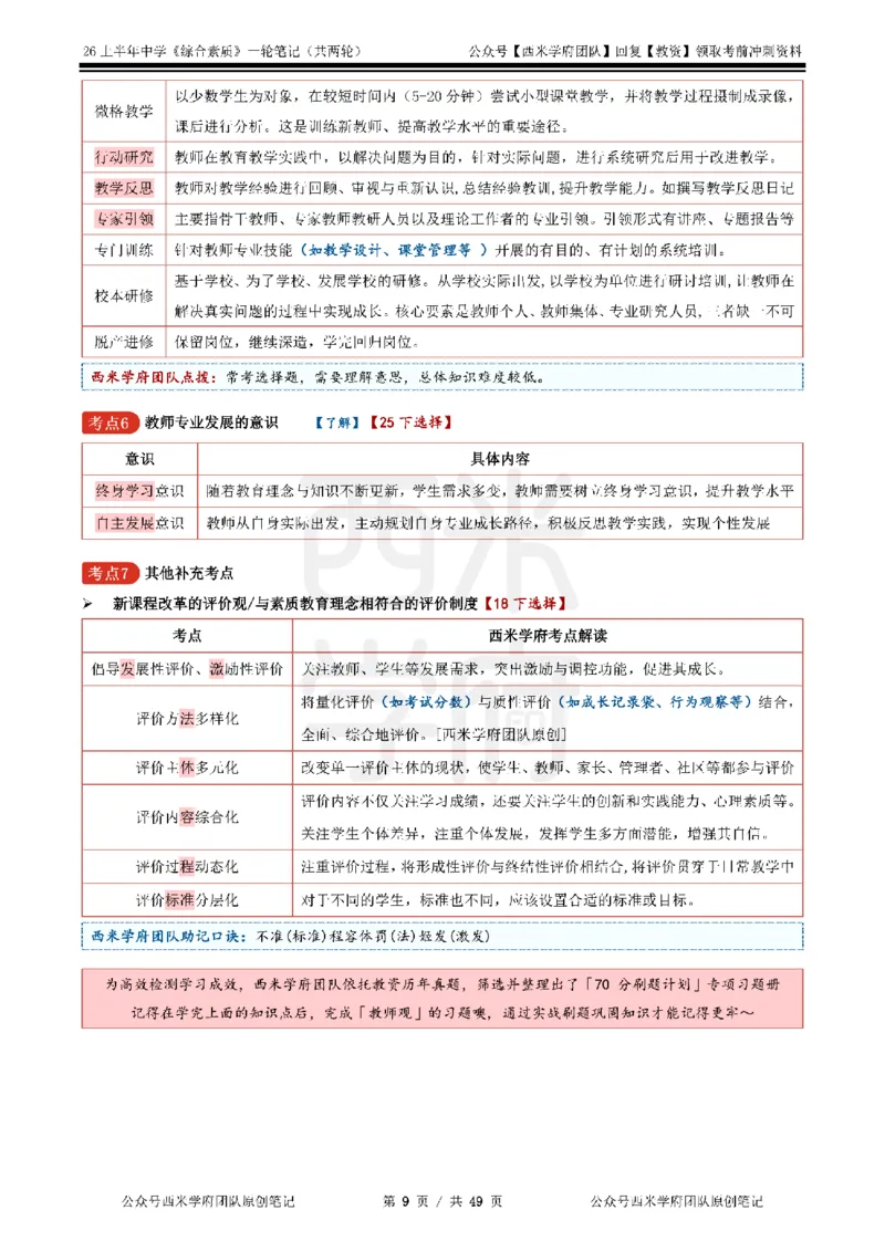 26上中学《综合素质》一轮笔记_教资_26上西米学府一轮重点笔记（中学科一）