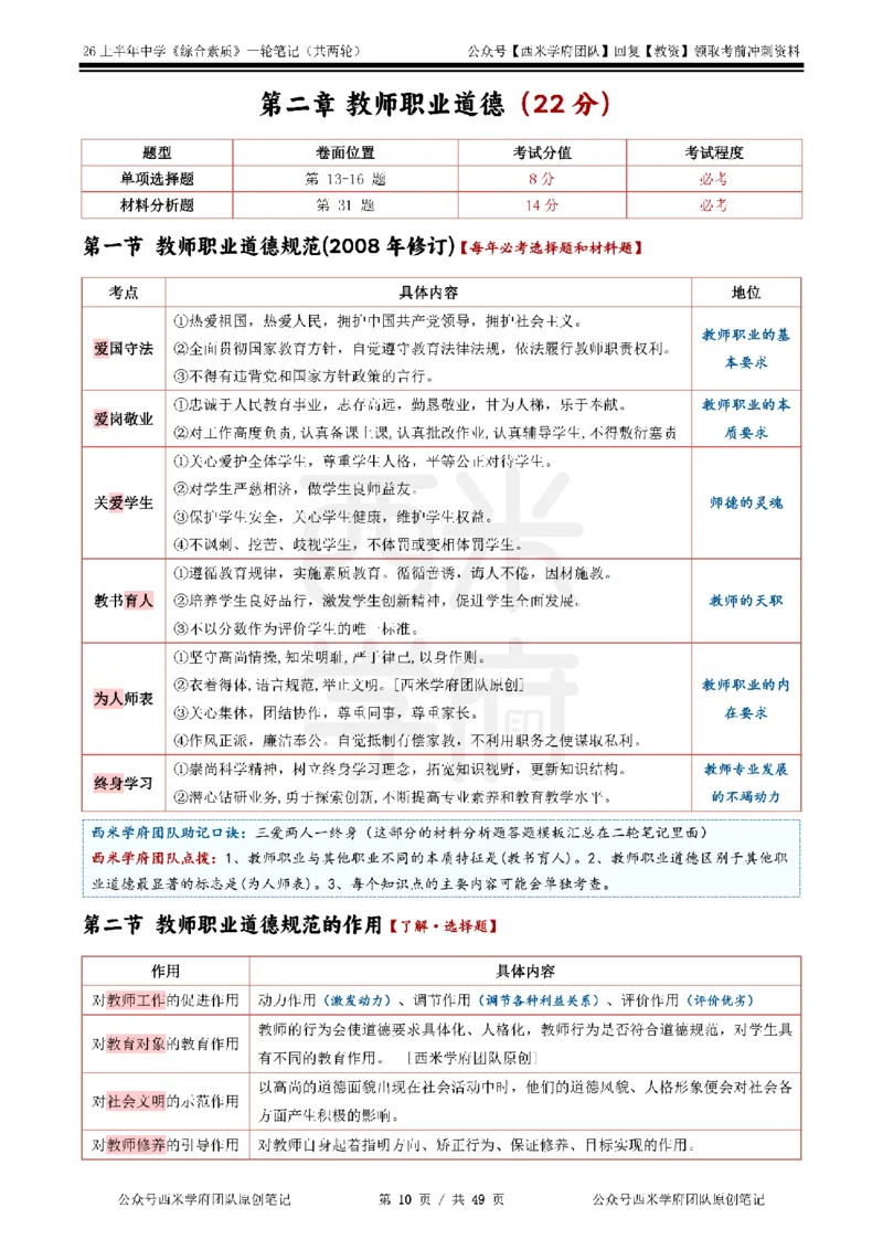 26上中学《综合素质》一轮笔记_教资_26上西米学府一轮重点笔记（中学科一）