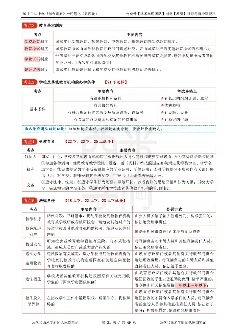 26上中学《综合素质》一轮笔记_教资_26上西米学府一轮重点笔记（中学科一）