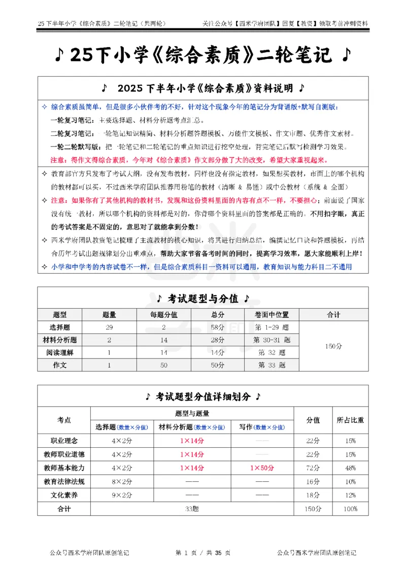 25下小学-综合素质二轮笔记_教资_25下资料合集二_2025下二轮笔记_25下小学-二轮笔记