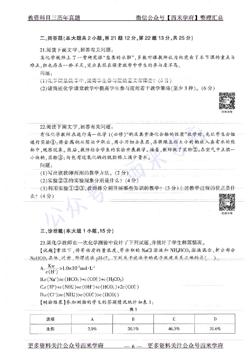 16年上-19年下-高中化学-真题及答案解析_教资_25下资料合集二_25下最新科三知识点汇编+思维导图-高中_12.化学_02.历年真题