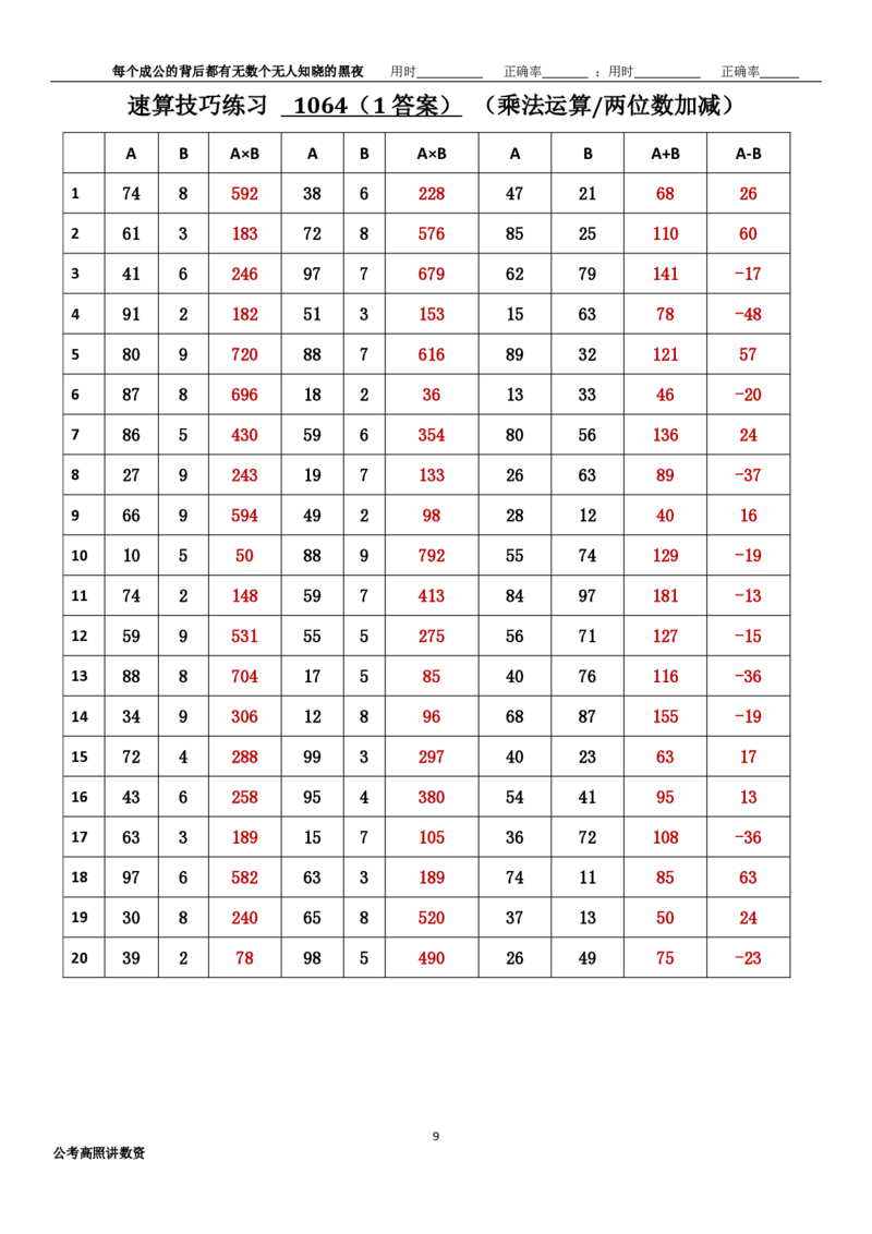 新速算1063-1072（有答案）_2026考公资料_超格合集_数资高照合集_速算高照抖音速算直播课_速算每日打卡题