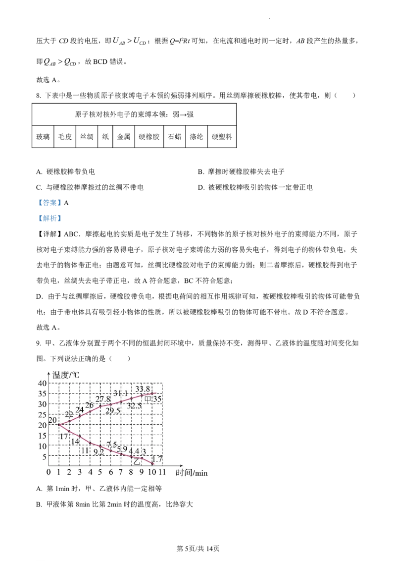 荔湾区23-24学年九年级上学期期末物理参考答案(1)_广州九上月考+期中+期末+一模二模+中考真题_广州初中九上期末阶段试题（部分名校卷）