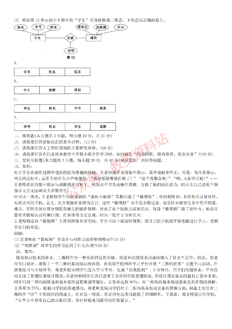 2015上-2019上初中信息技术学科知识历年真题及解析_教资_33教资笔试历年真题汇总（科一+科二+科三）_科三真题_02初中科三各科电子资料包合集_信息（资料文档）_初中信息