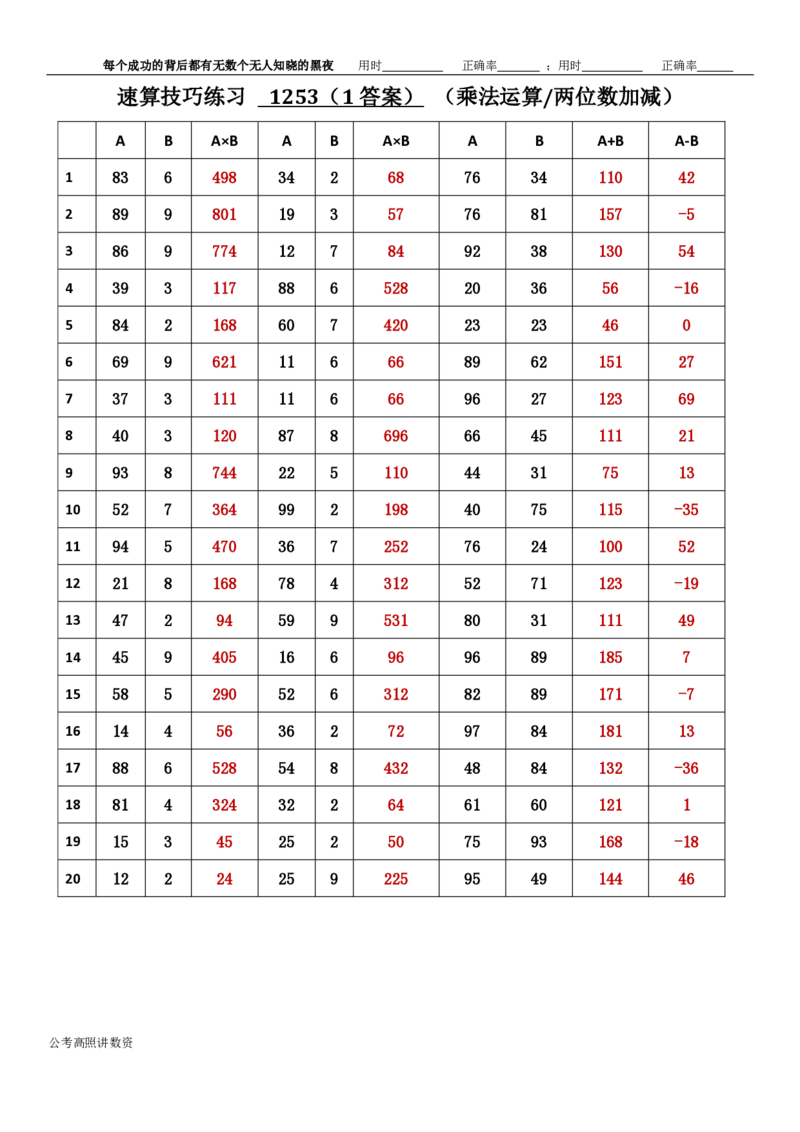 新速算1253-1262（答案版）_2026考公资料_超格合集_数资高照合集_速算高照抖音速算直播课_速算每日打卡题