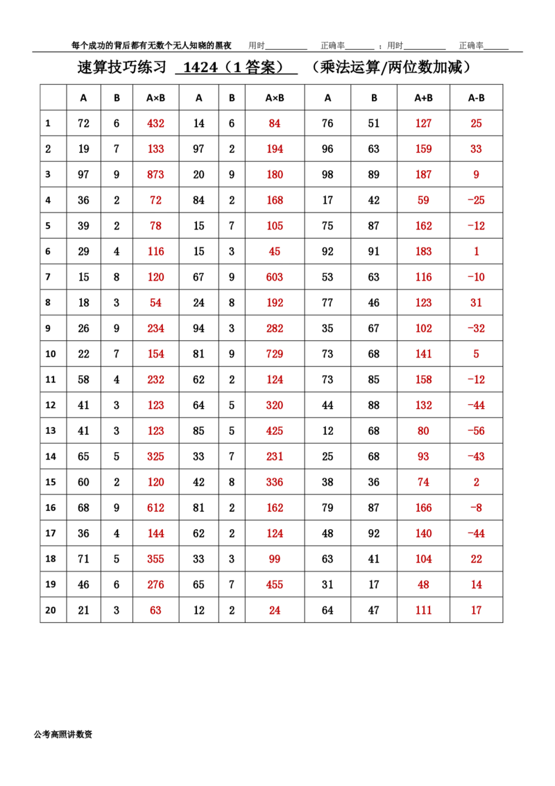 新速算1423-1432（答案版）_2026考公资料_超格合集_数资高照合集_速算高照抖音速算直播课_速算每日打卡题