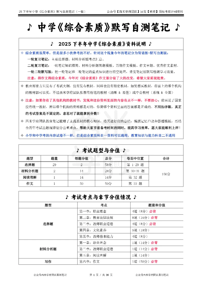 25下中学-综合素质-一轮默写自测笔记_教资_25下资料合集二_2025下一轮默写本_中学：一轮笔记重点笔记默写本