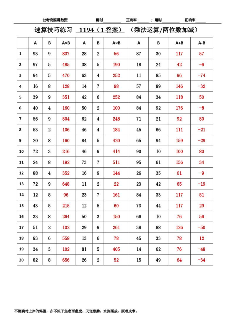新速算1193-1202（答案版）_2026考公资料_超格合集_数资高照合集_速算高照抖音速算直播课_速算每日打卡题