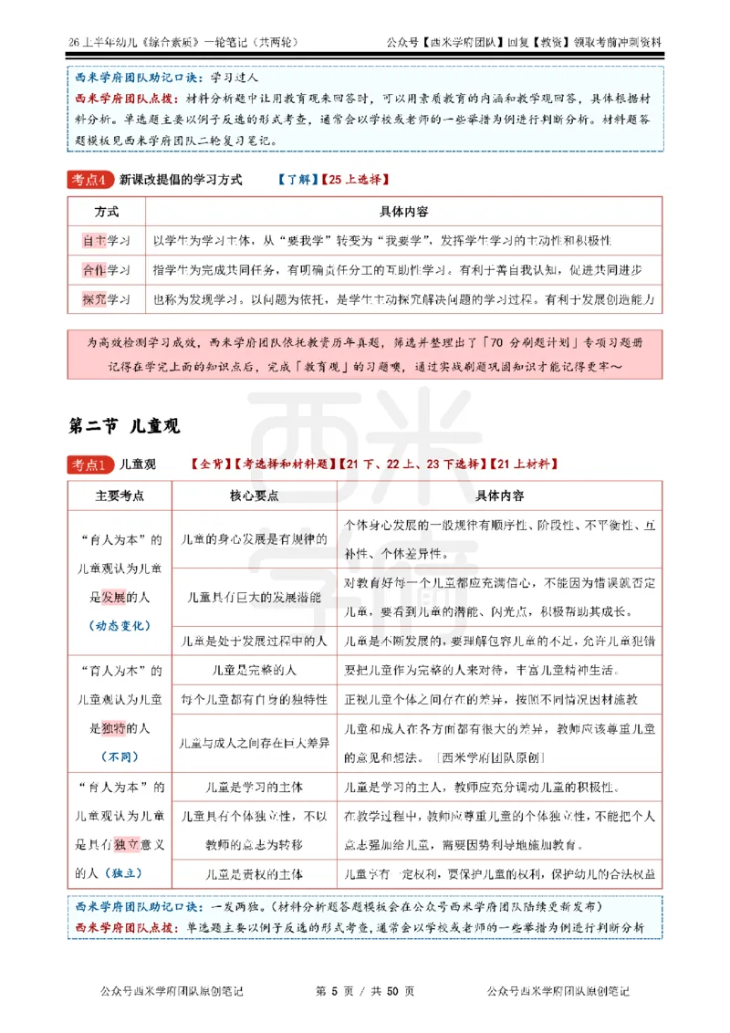 26上幼儿园《综合素质》一轮笔记_教资_西米学府26上教资一轮重点笔记_26上西米学府一轮重点笔记（幼儿科一）